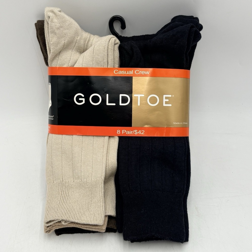 Gold Toe Men's Casual Crew Socks Six Pack Size 6-12.5 Black Brown Beige 2010